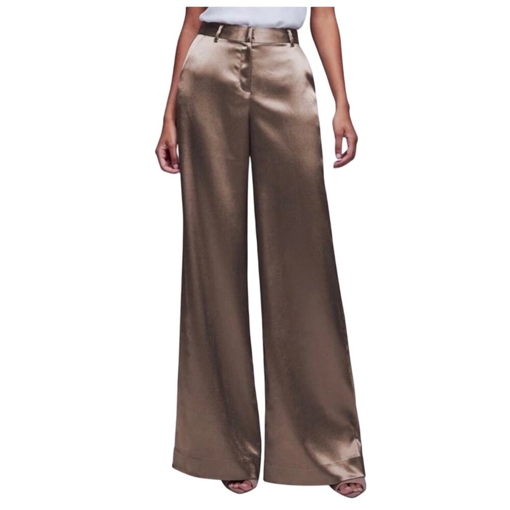 L’Agence Women’s Gavin Wide Leg Satin Pants Stretch In Sparrow Size 2 NWT - Picture 2 of 13